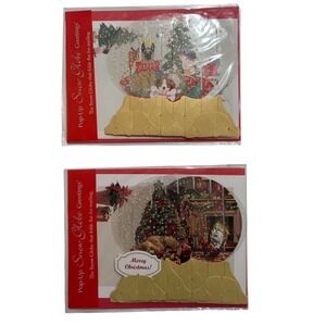 2 Pop Up Snow Globe Christmas Greeting Cards Holiday Dog Lover Room Puppy